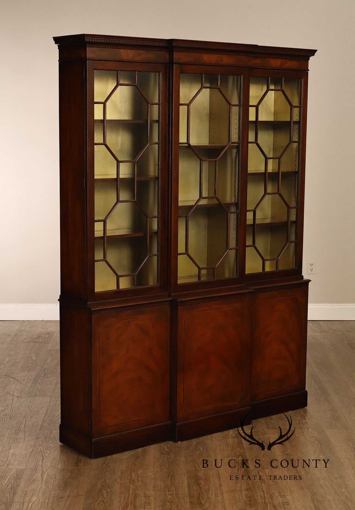 Baker Georgian Style Mahogany Breakfront Bookcase