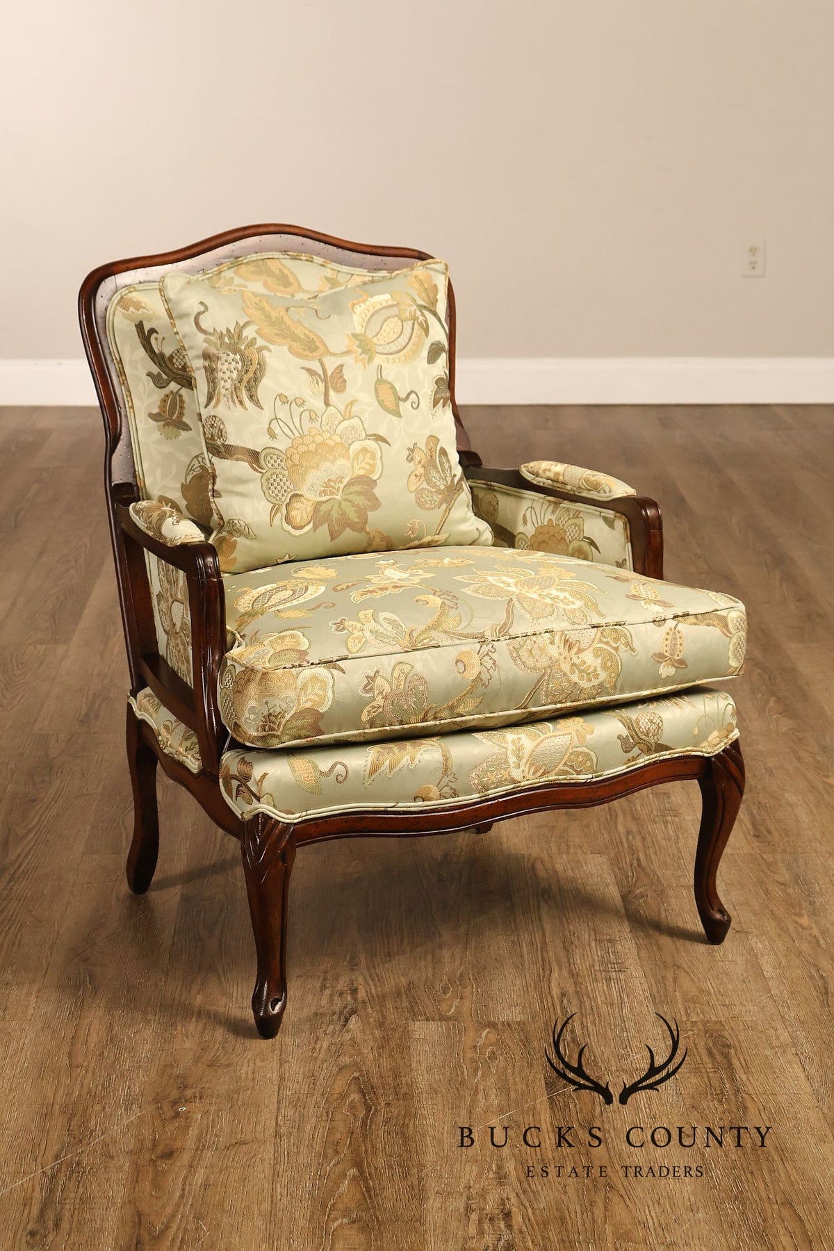 Louis XV Style Pair Of Bergere Upholstered Lounge Chairs