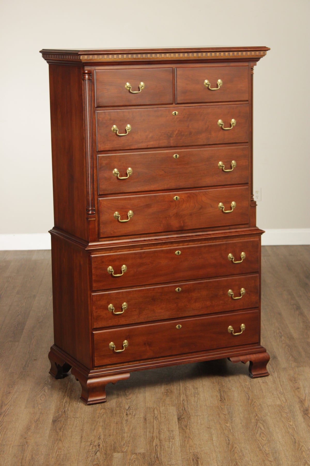 Statton Chippendale Style Cherry Tall Chest On Chest