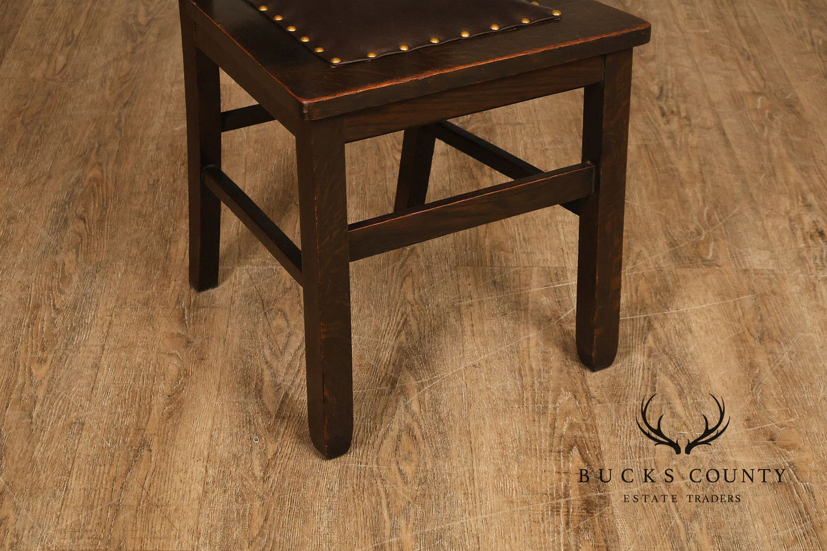 Mission Style Antique Oak Rabbit Ear Side Chair With Leather Seat