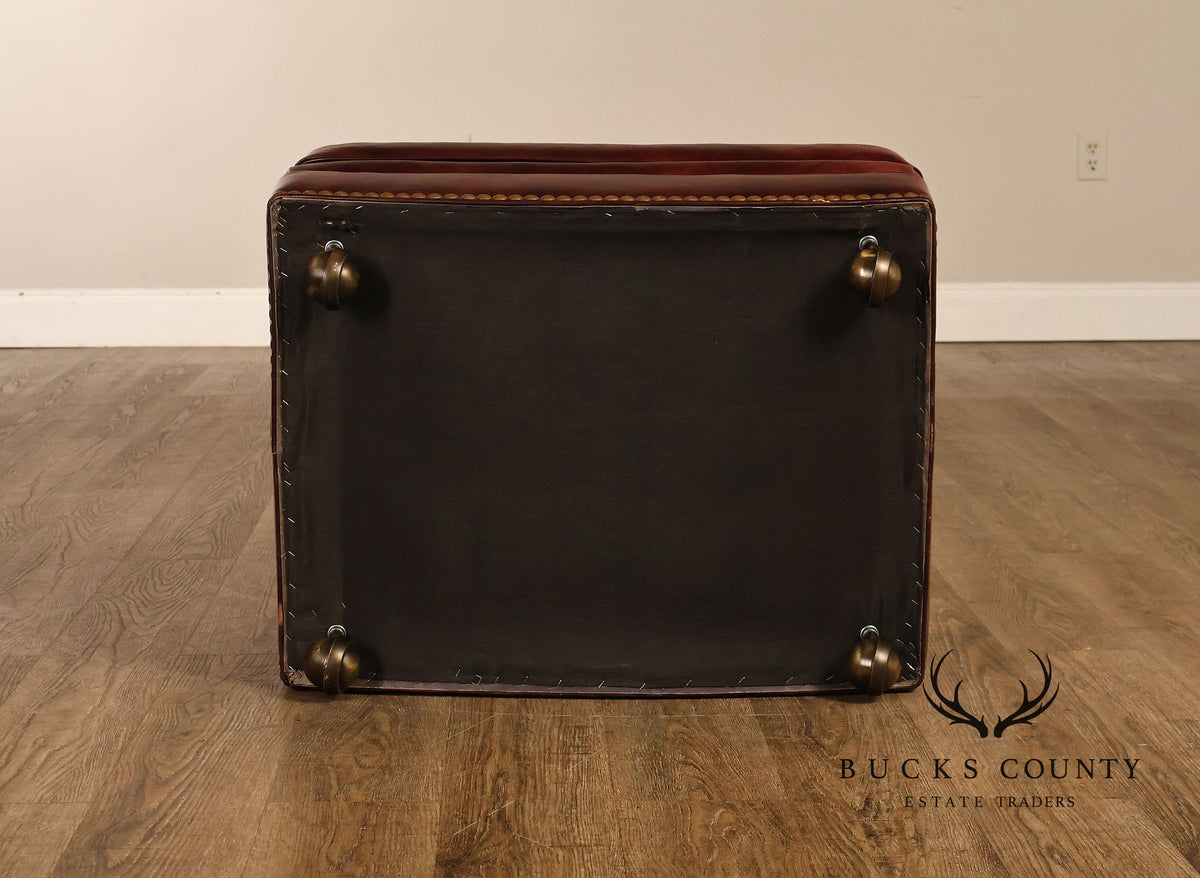 English Traditional Style Pair of Leather Ottomans