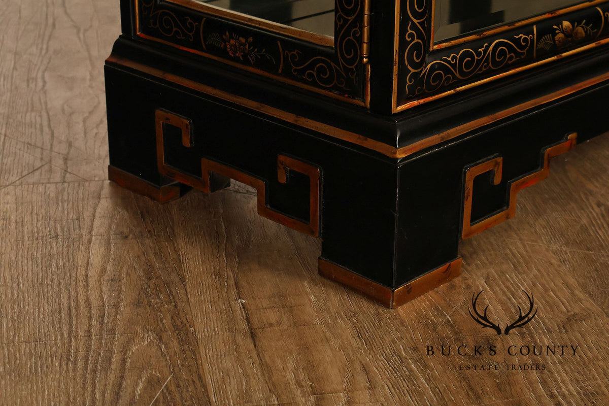 Drexel Heritage Et Cetera Chinoiserie Black Lacquer Pagoda Top Lighted Display China Cabinet