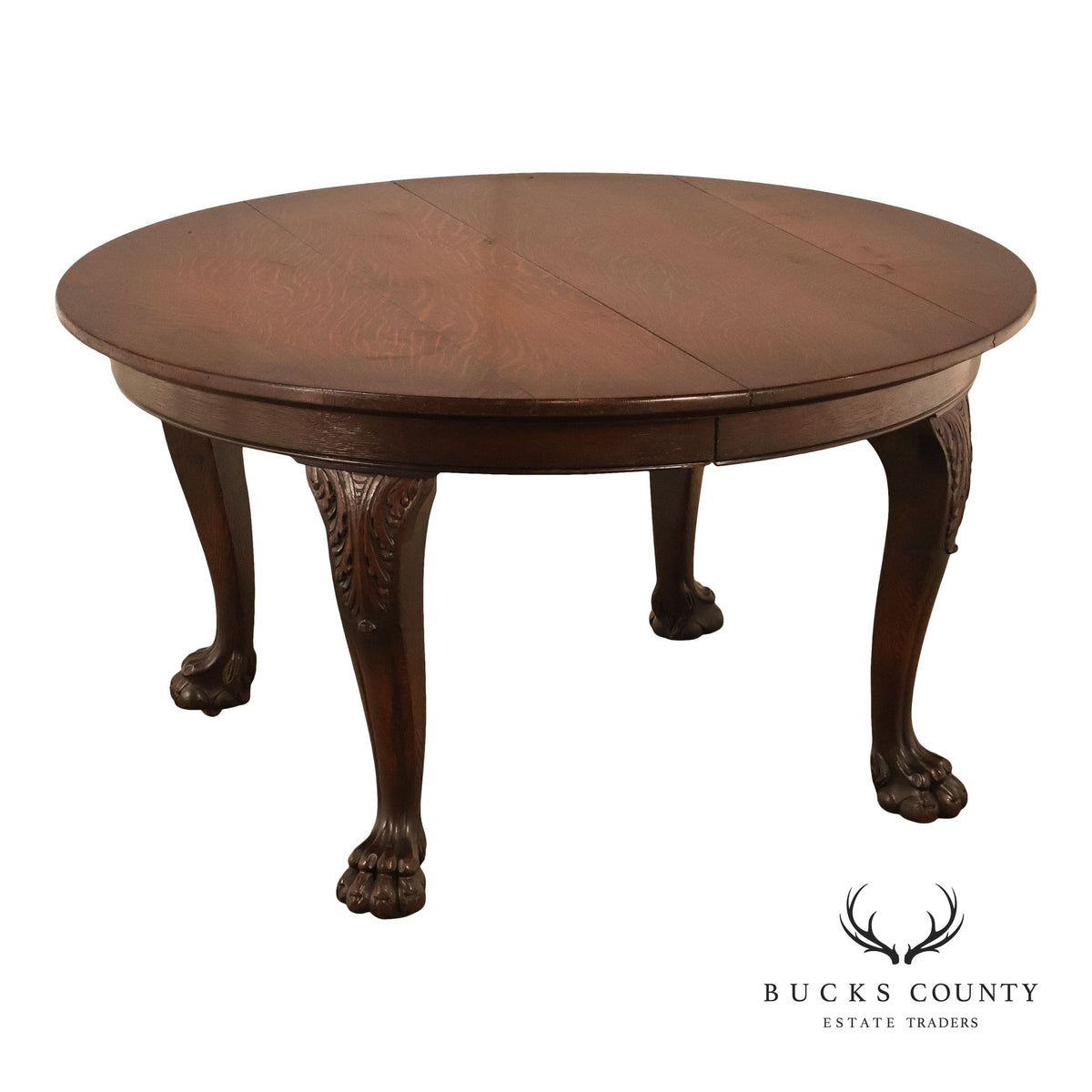 Antique Renaissance Revival Round Oak Expandable Dining Table