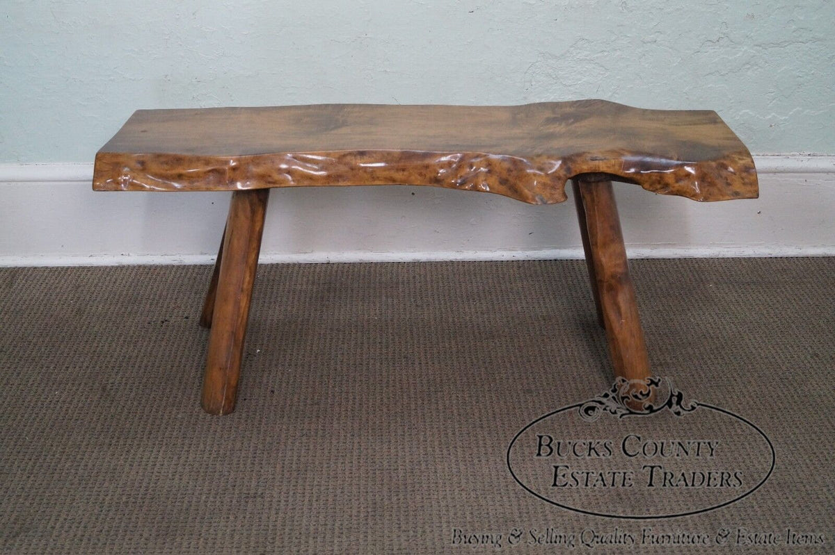 Rustic Slab Wood Coffee Table Bench