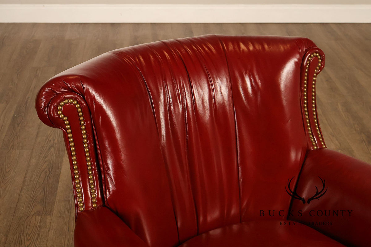 Hancock & Moore Red Leather Swivel Club Chair With Nailhead Trim