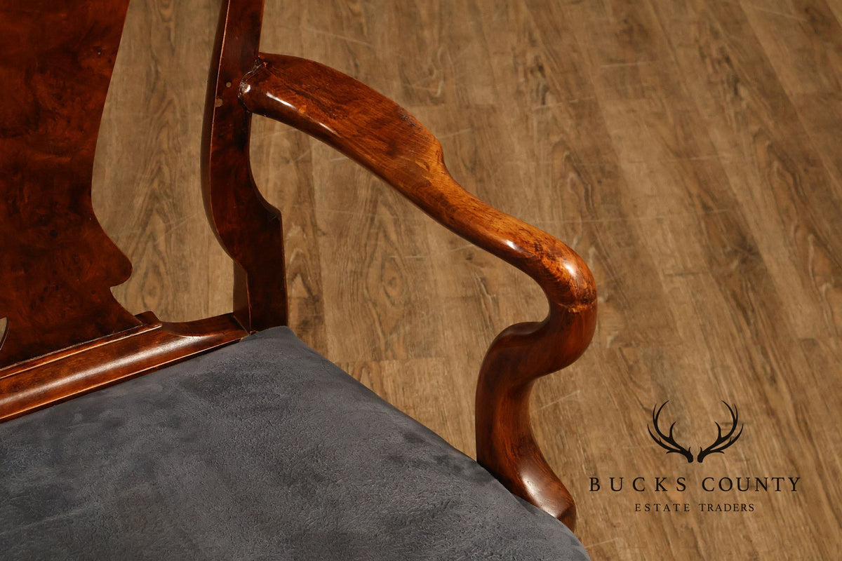 Georgian Style Set of Ten Carved Burlwood Dining Chairs
