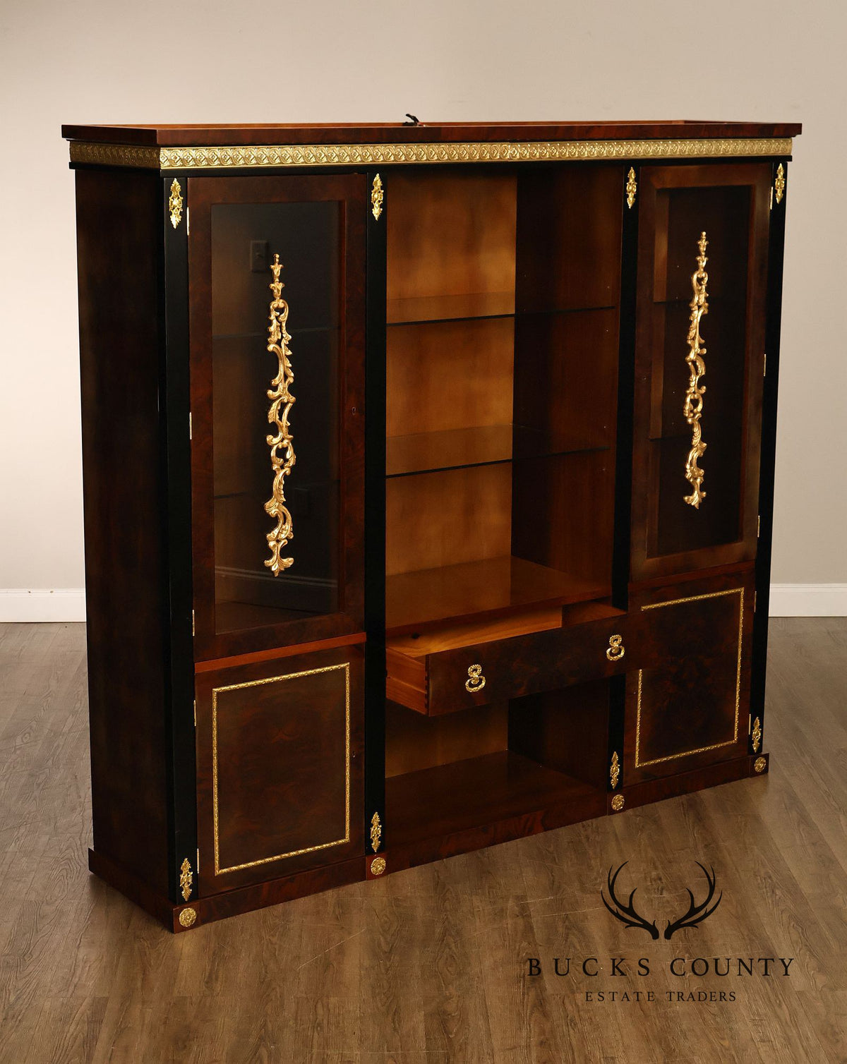 Empire Revival Style Lighted Display Cabinet Bookcase