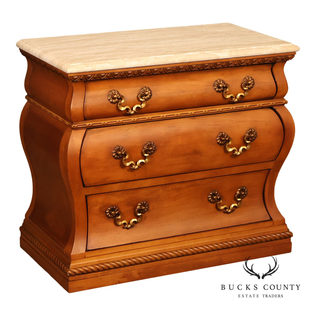 Century Furniture Baroque Style Marble Top Bombe Chest Of Drawersd