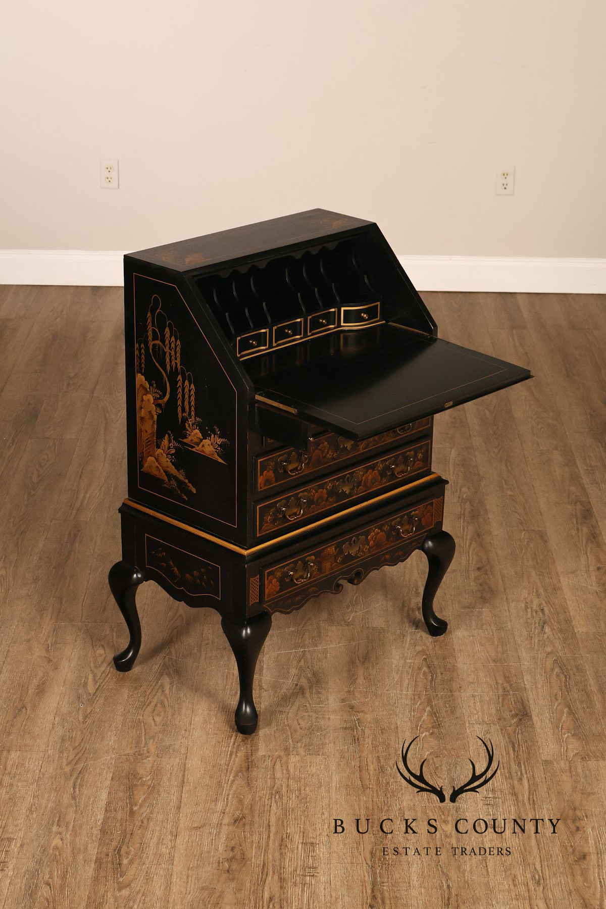 Queen Anne Style Chinoiserie Slant Front Writing Desk