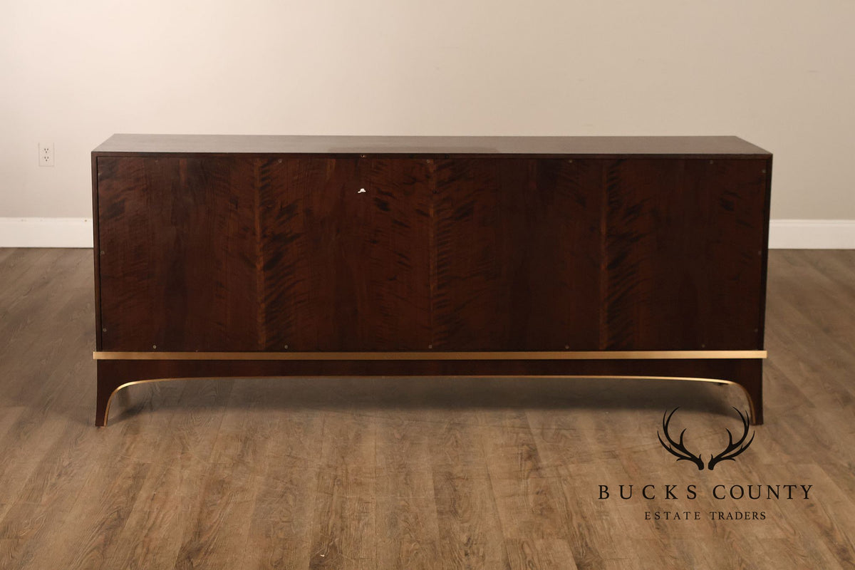 Newell Design Studio Ebonized Walnut Finish Double Dresser With Brass Trim And Six Drawers