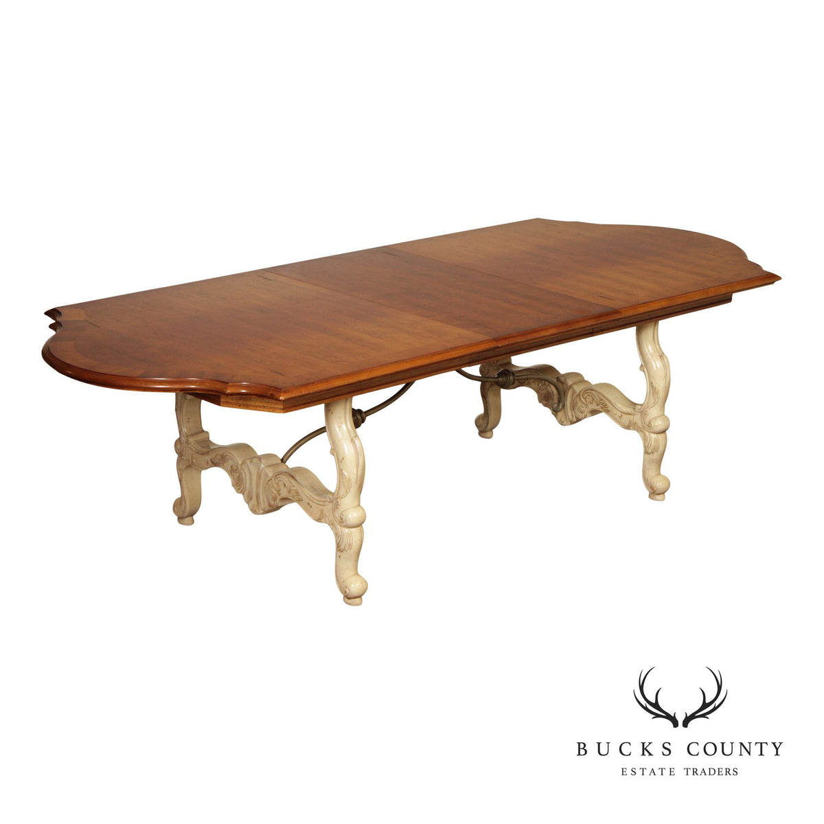 Century Cream Painted Iron Stretcher Base Dining Table