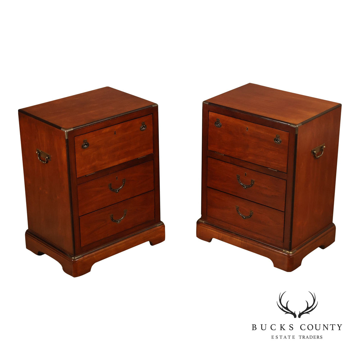National Mt. Airy Campaign Style Pair of Cherry Nightstands