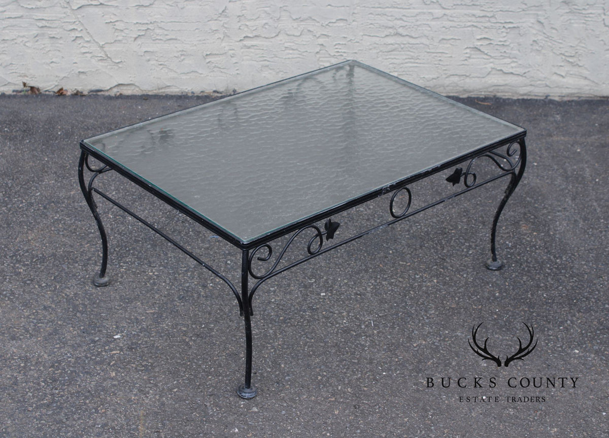 Woodard Vintage Wrought Iron Glass Top Outdoor Coffee Table