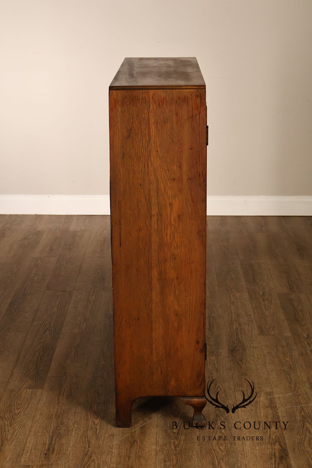 Antique Oak Two Door Glass Front Bookcase