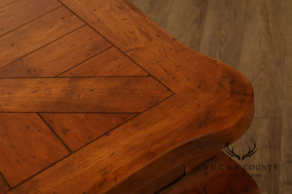 French Provincial Style Parquetry Top Dining Table with Scalloped Apron and Cabriole Legs