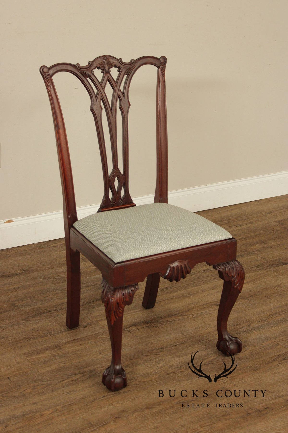 Antique Chippendale Style Set of Six Carved Mahogany Dining Chairs