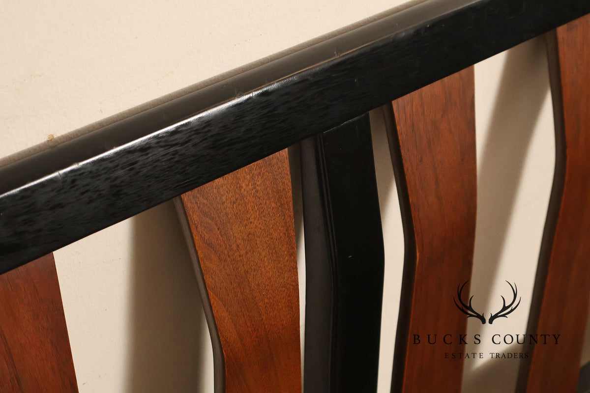 Mid Century Modern King Size Headboard with Ebony Frame and Walnut Bentwood Slats
