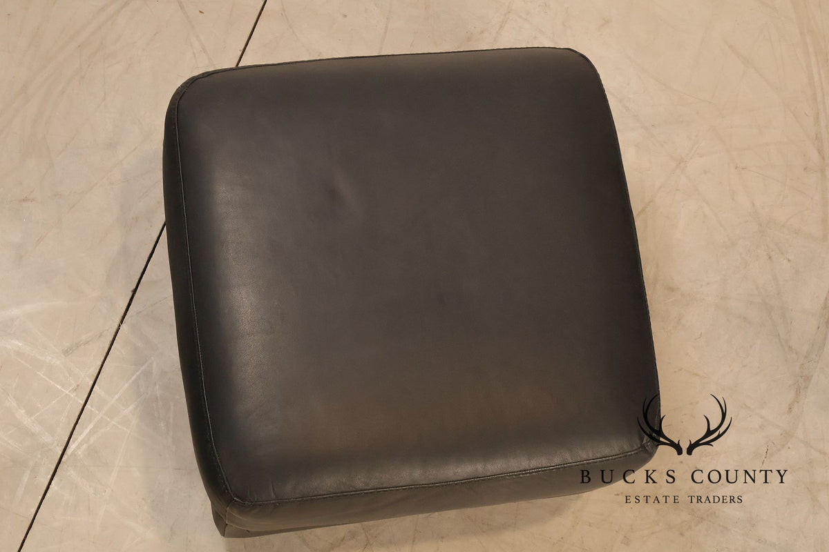 Brazialian Black Leather Modern Square Ottoman On Casters By Italsofa Bahia Ltda