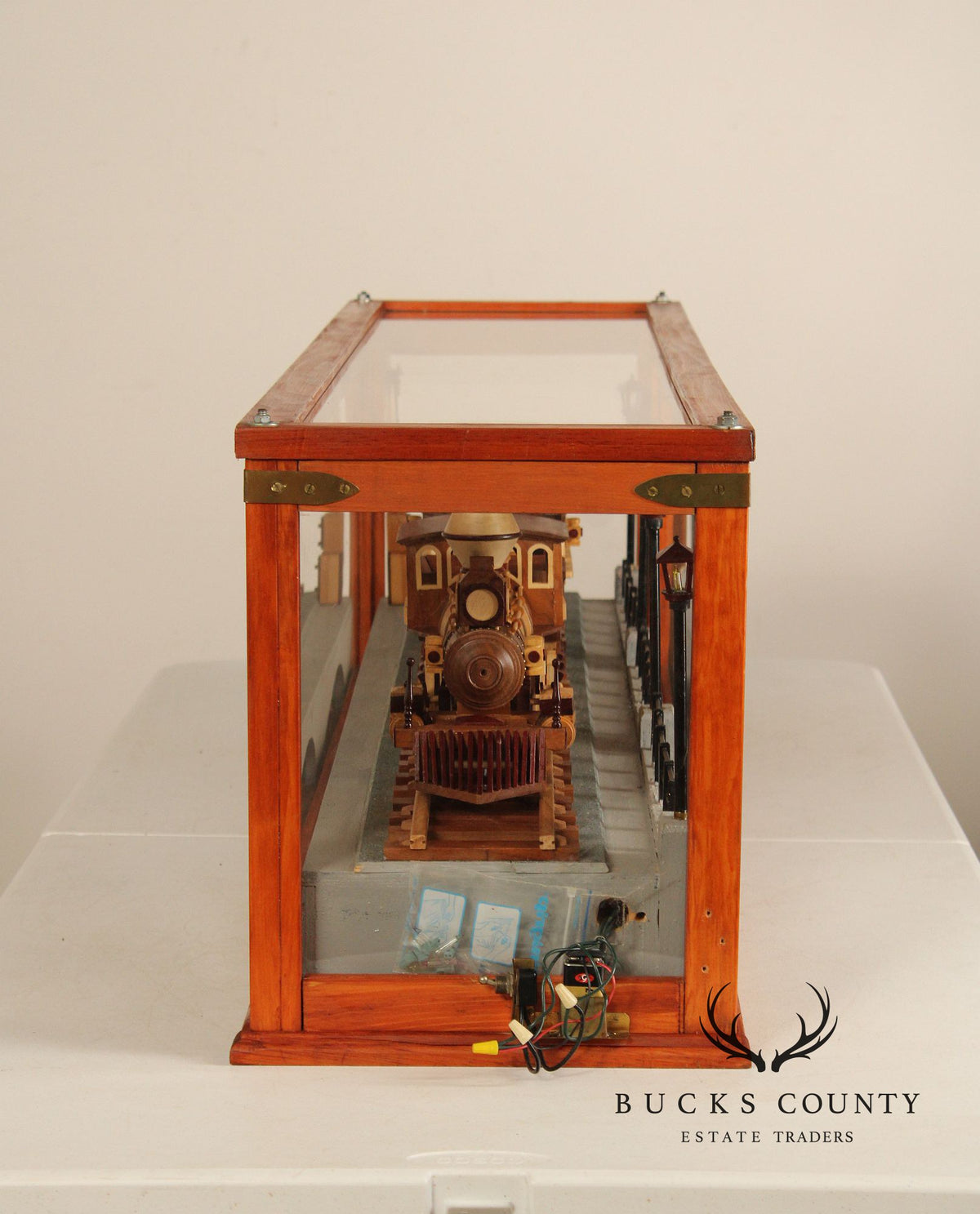 Philip Jacoby Carved Wood Model Train in Display Case