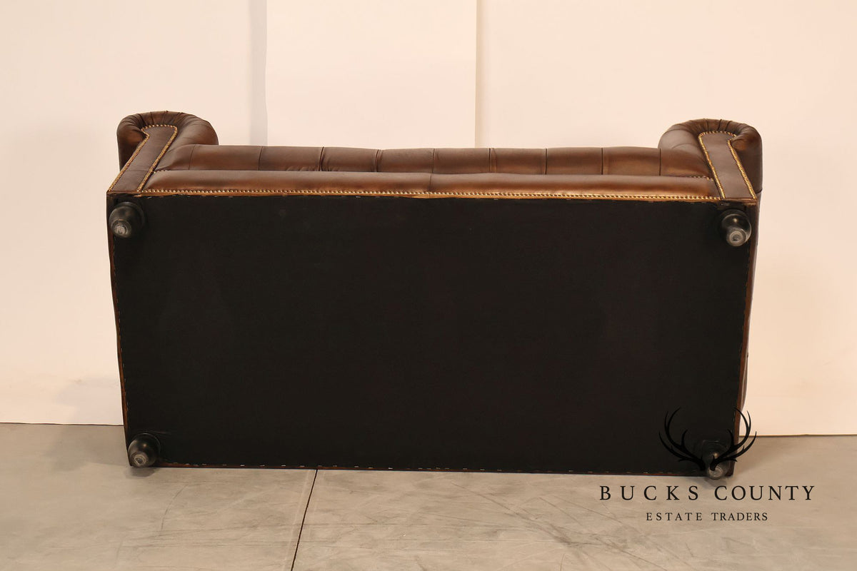 Chesterfield Style 6 Foot Cognac Brown Tufted Leather Sofa