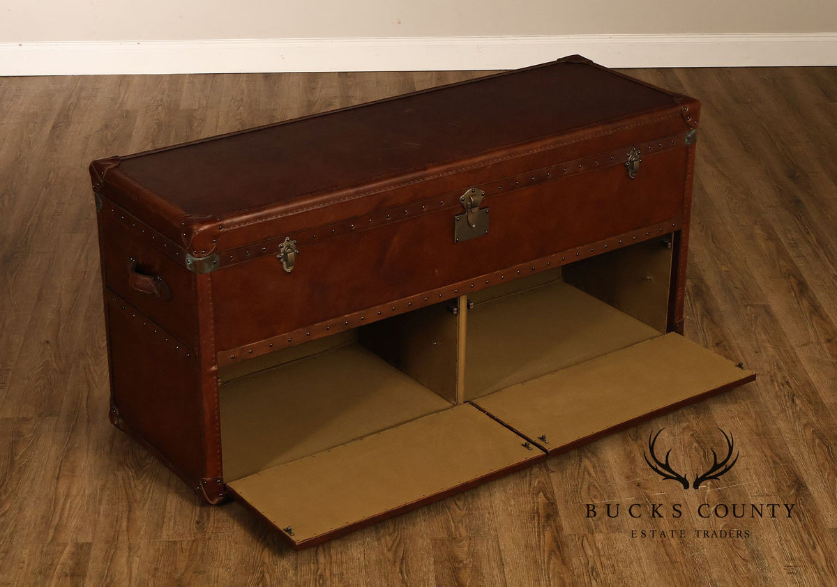 Restoration Hardware Leather Campaign-Style Storage Trunk With Drawers