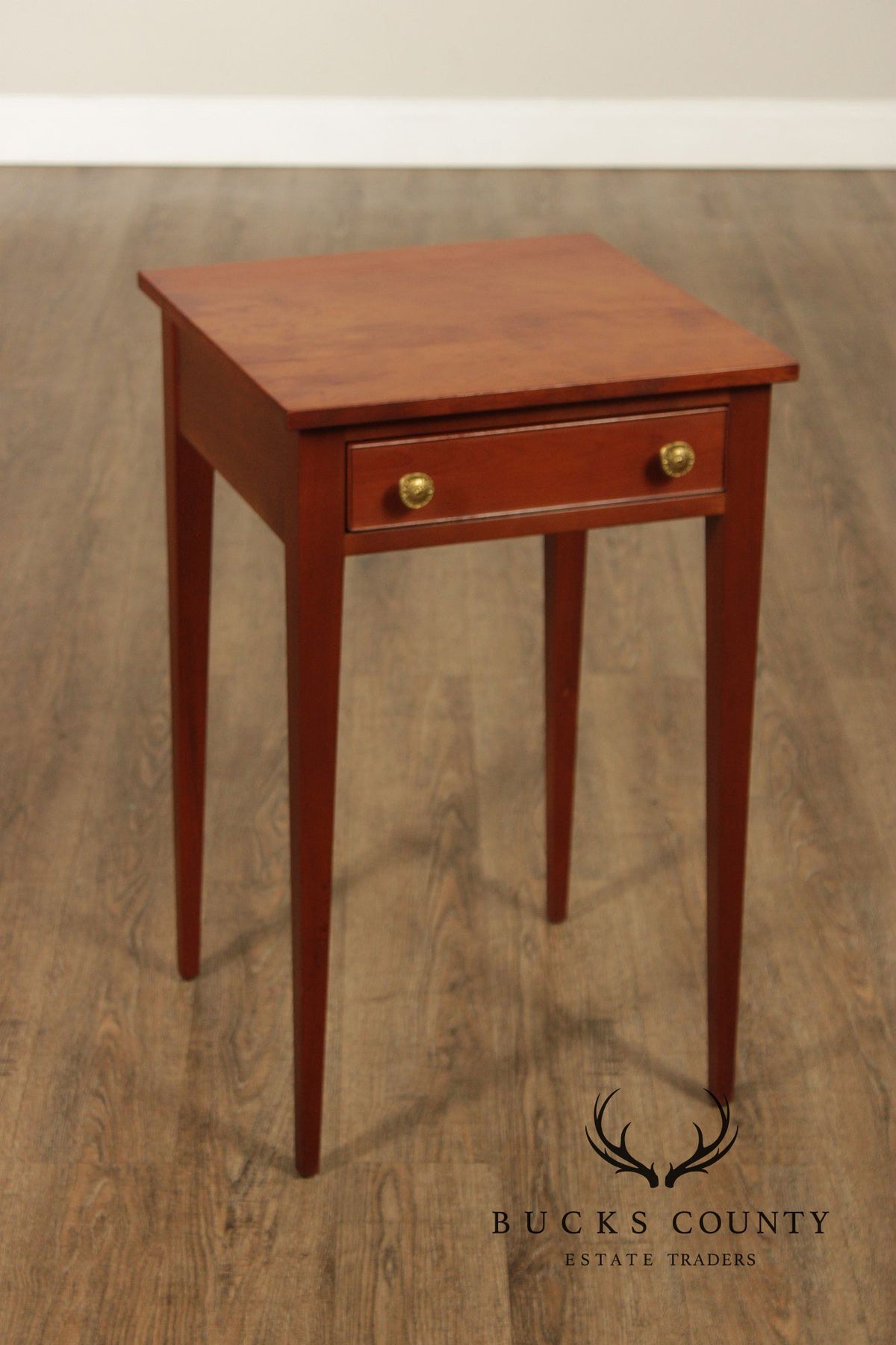 Hepplewhite Style Custom Quality Pair Of Single Drawer Work Stand Side Tables