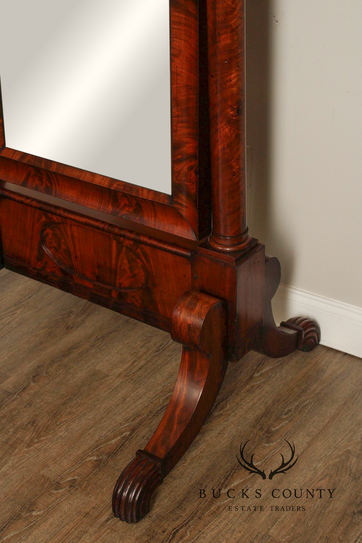 Antique French Empire Mahogany Cheval Mirror