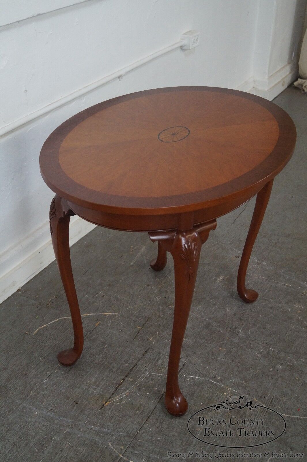 Hand Crafted Mahogany Inlaid Oval Side Table by Alvin Rothenberger