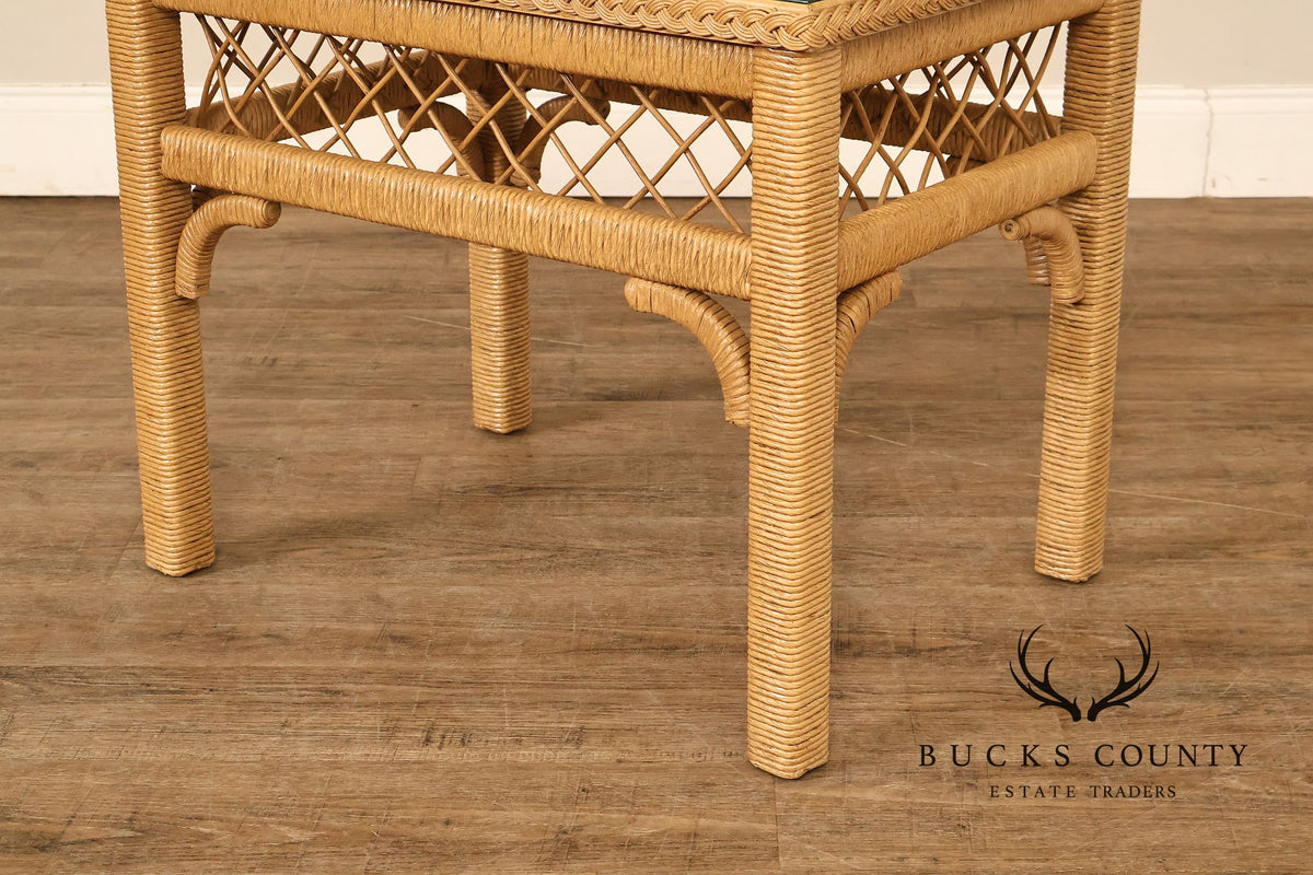Lexington Henry Link Glass Top Wicker Side Table