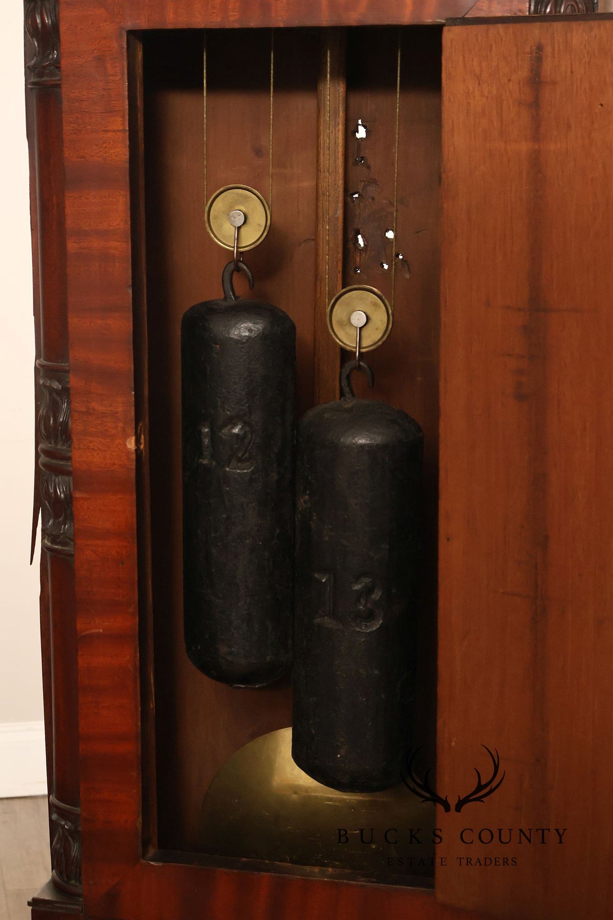 Antique Mahogany Tall Case Grandfather Clock With Painted Dial By Dundee
