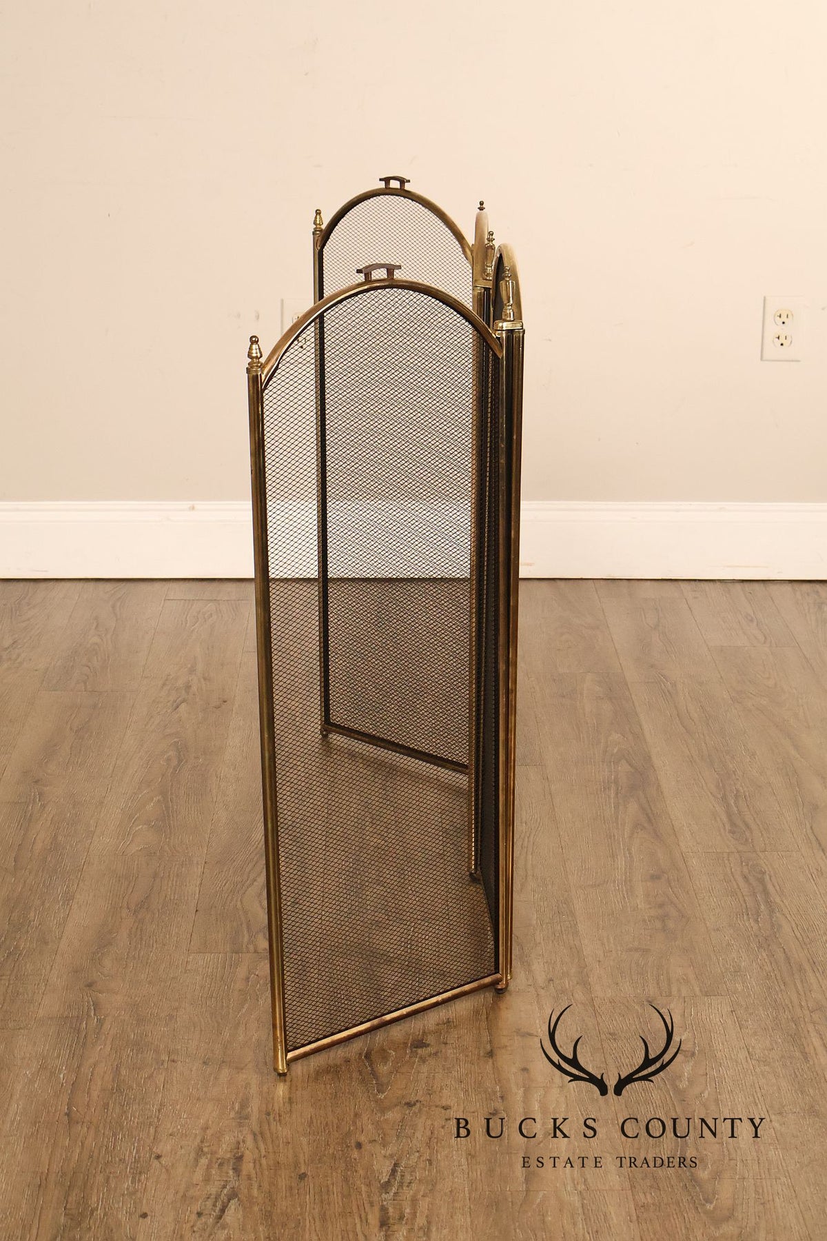 Vintage Brass Four-Panel Folding Fireplace Screen