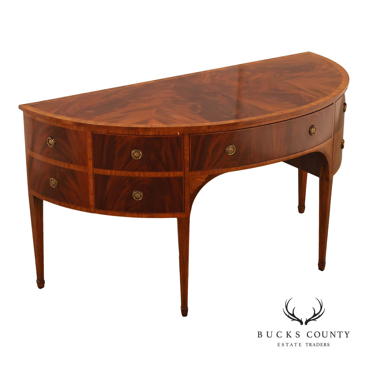Maitland Smith Hepplewhite Style Deep Mahogany Demilune Sideboard