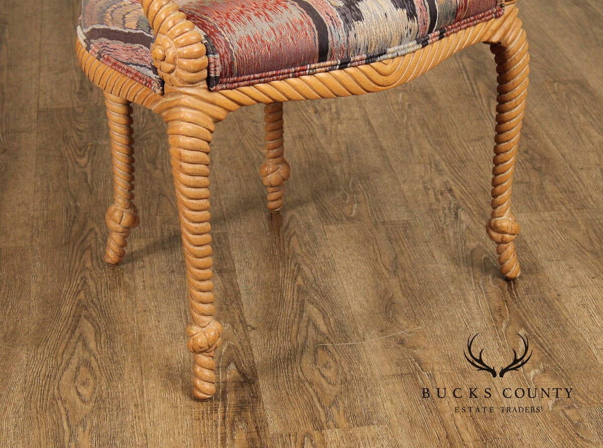Italian Pair of Roped Carved Armchairs