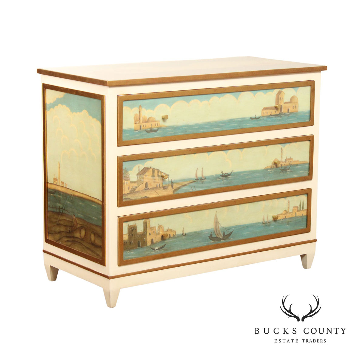 Modern History Hand Painted Venetian Three Drawer Chest Commode