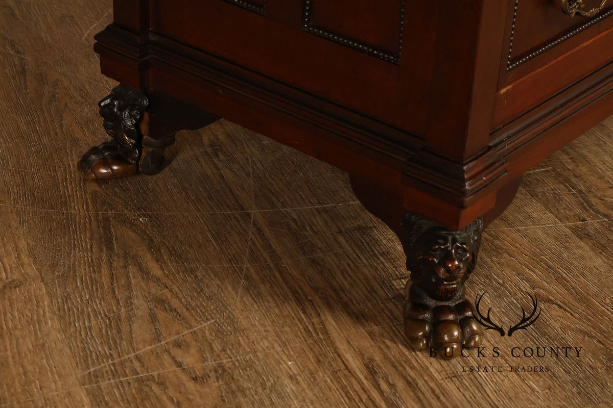 Antique Victorian Mahogany Chest Of Drawers With Brass Lion Paw Feet