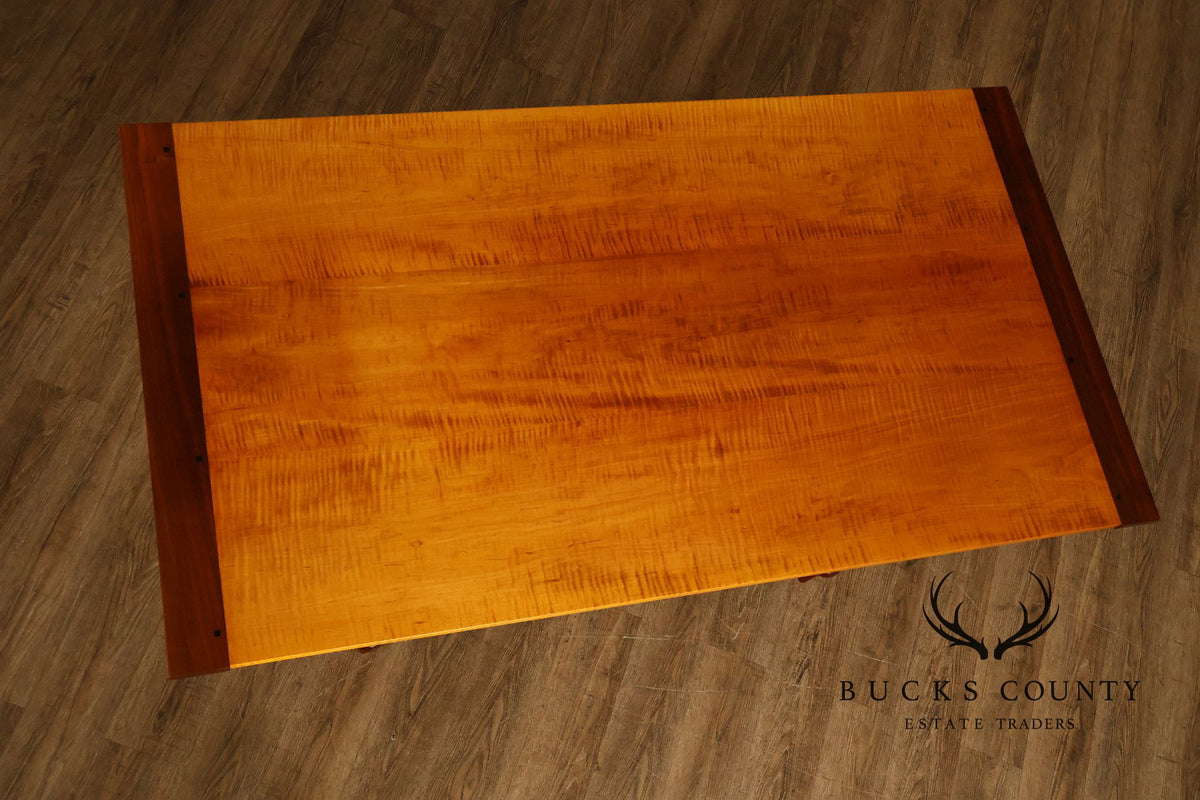 Sheraton Style Benchmade Tiger Maple and Walnut Dining Table