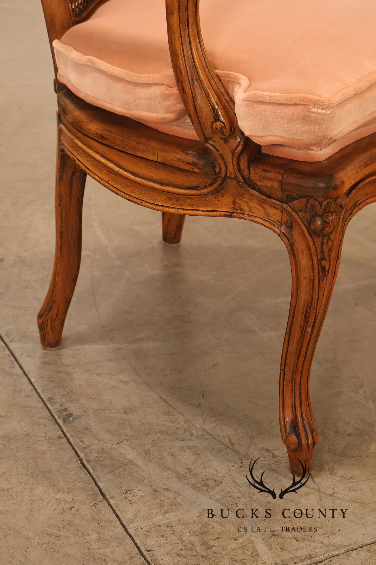 Antique French Louis XV Style Pair Of Carved Wood Caned Armchairs