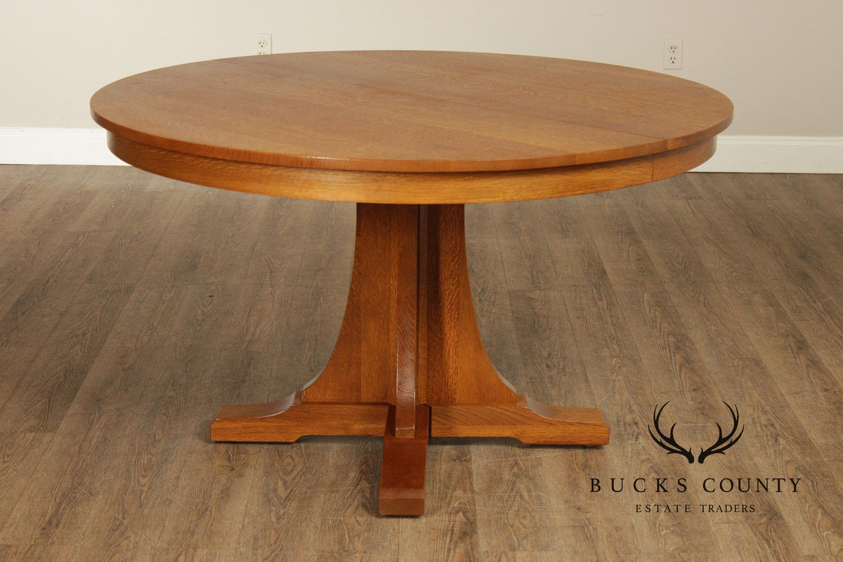 Stickley Mission Collection Round Oak Pedestal Expandable Dining Table