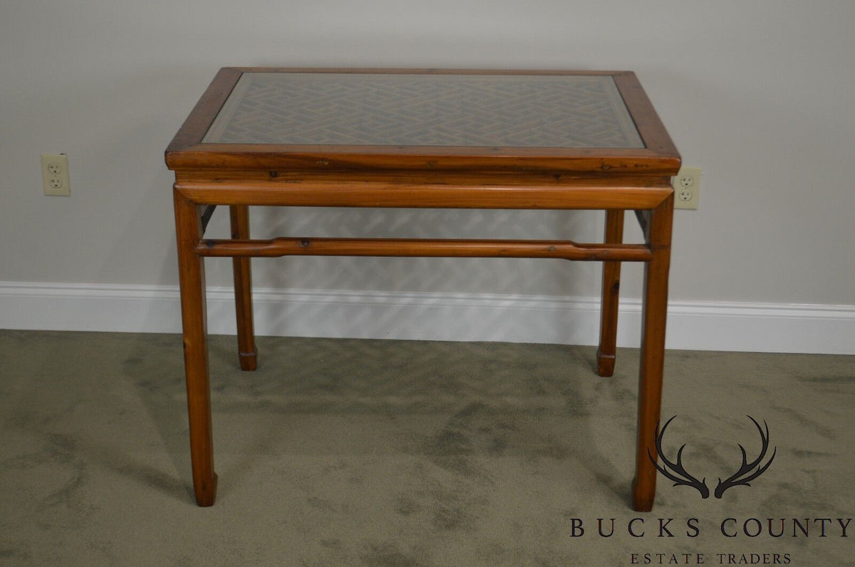 Vintage Chinese Lattice Work Table with Glass Top