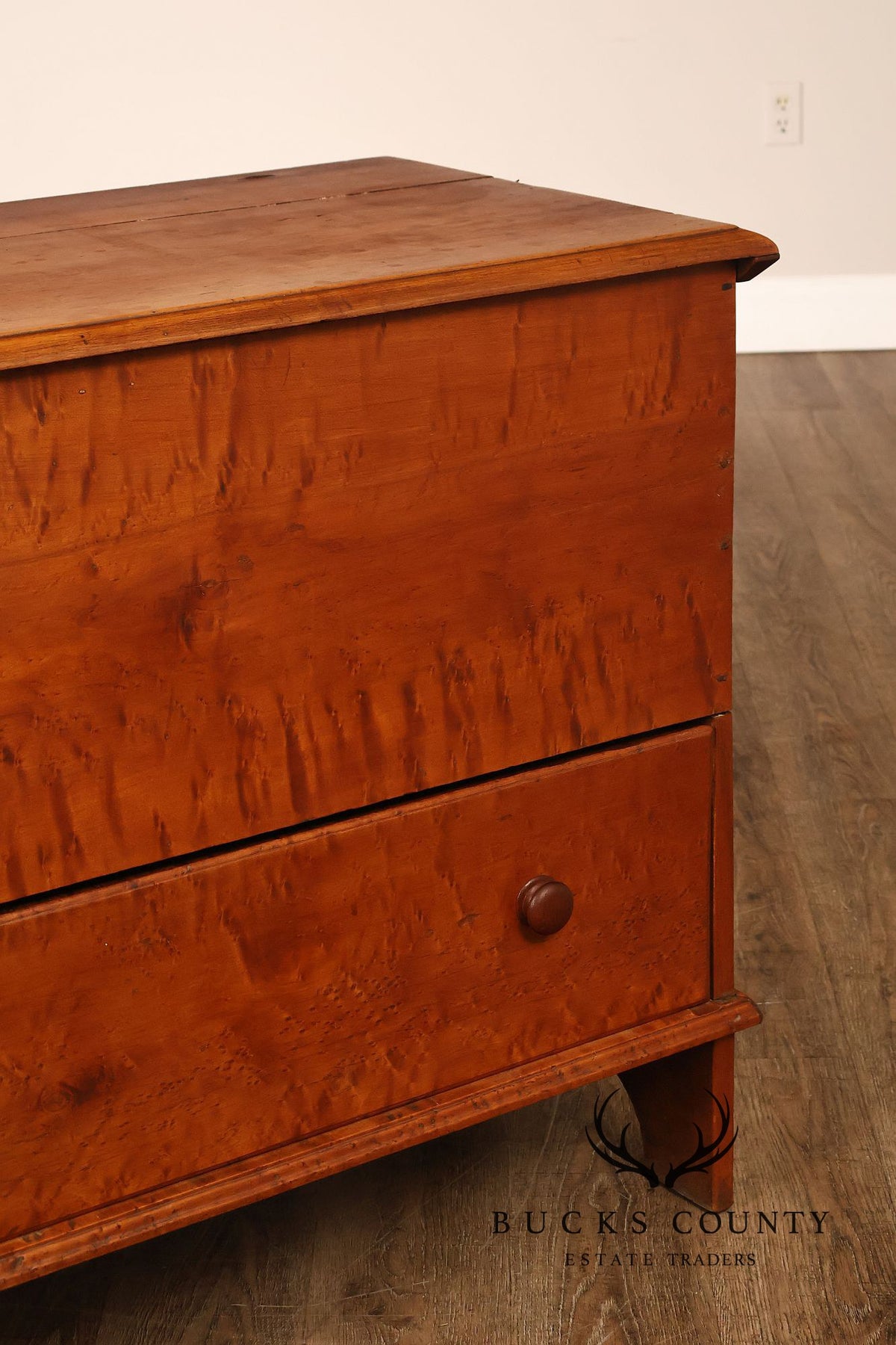 Antique American Country Birdseye Maple Blanket Chest With Lower Drawer