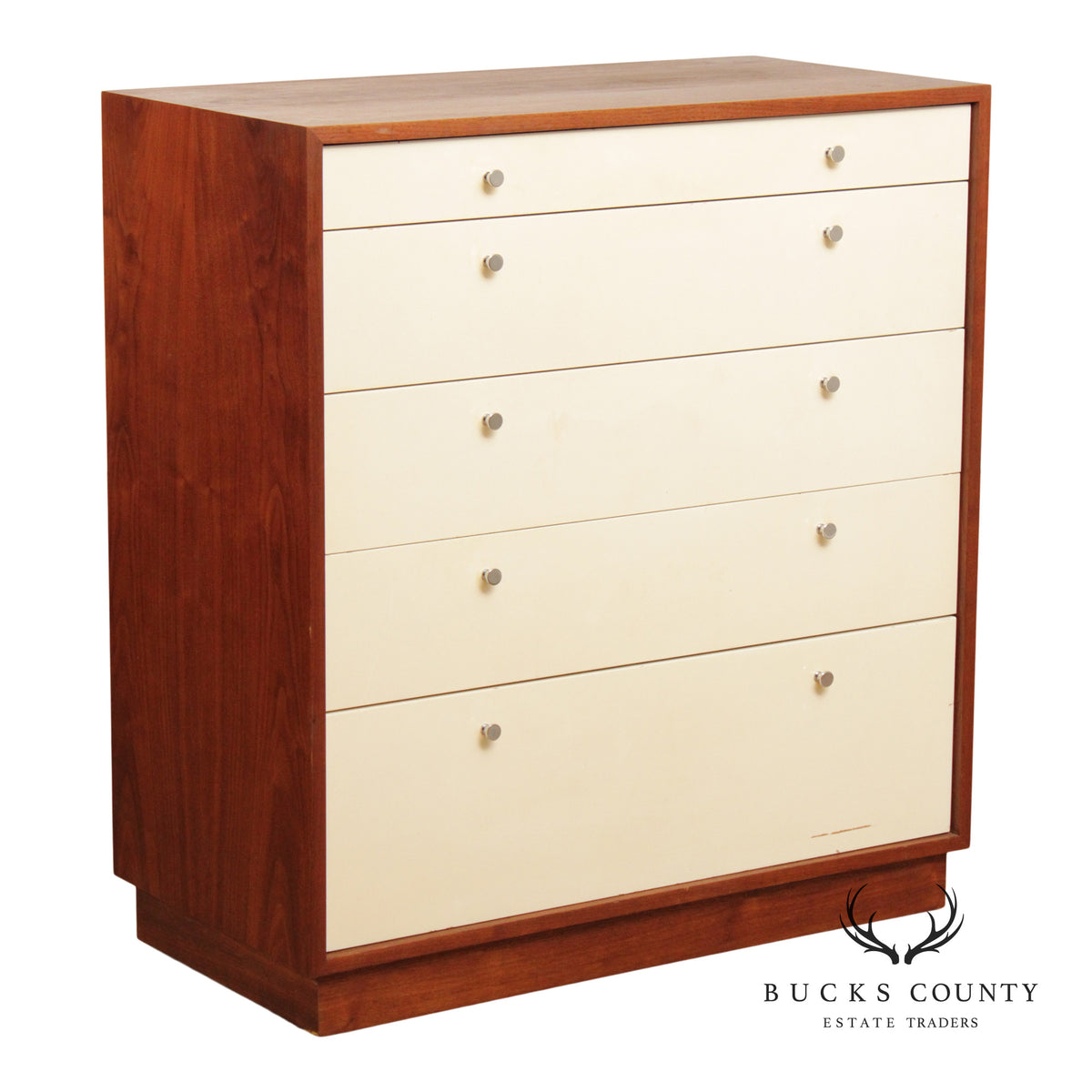 Mid Century Modern White Lacquered Tall Chest