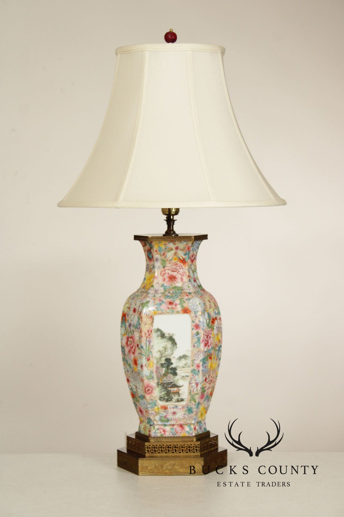 Chinese Pair of Famille Rose Porcelain Table Lamps