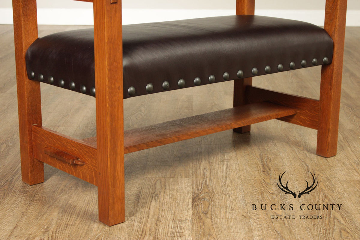 Stickley Mission Collection Oak and Leather Bench