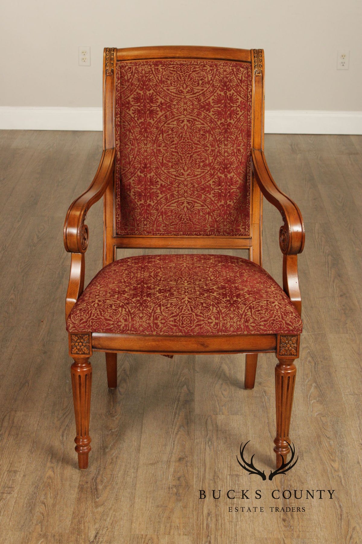 Ethan Allen 'Townhouse' Set of Six Carved Frame Upholstered Dining Chairs