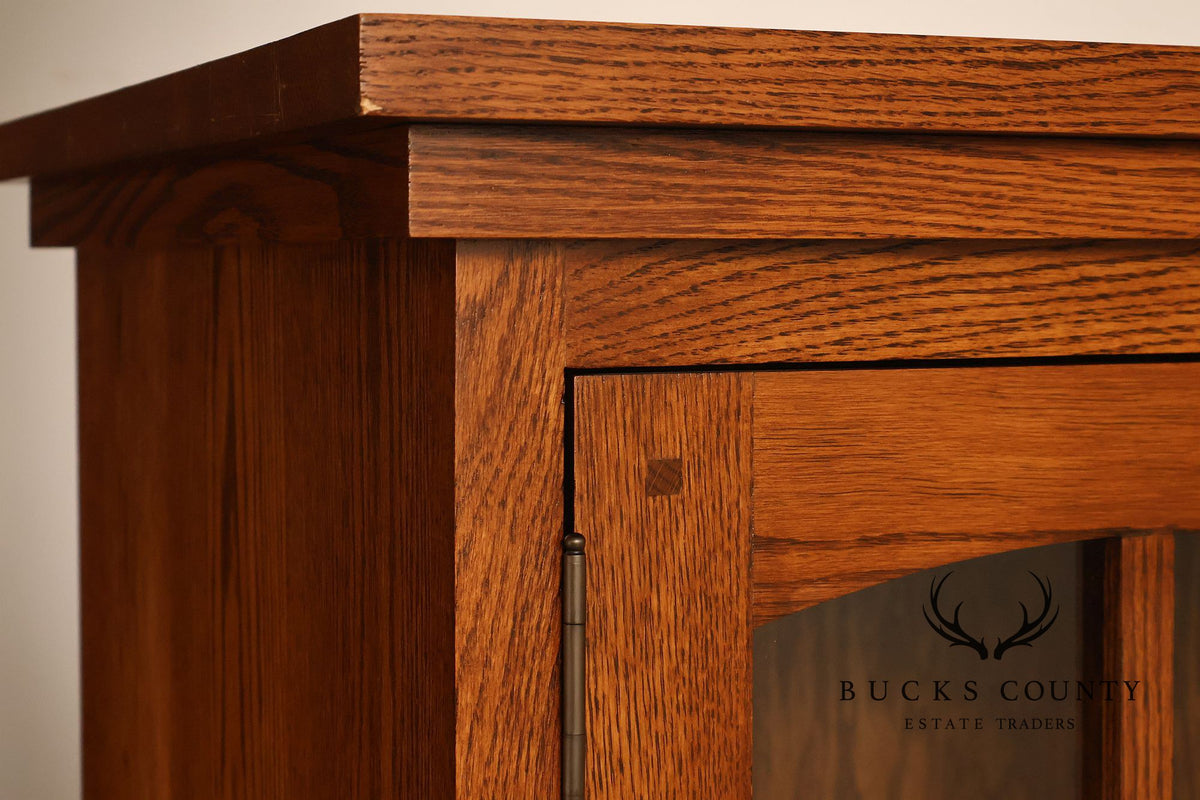Mission Oak Two Door Display Bookcase Cabinet With Drawers
