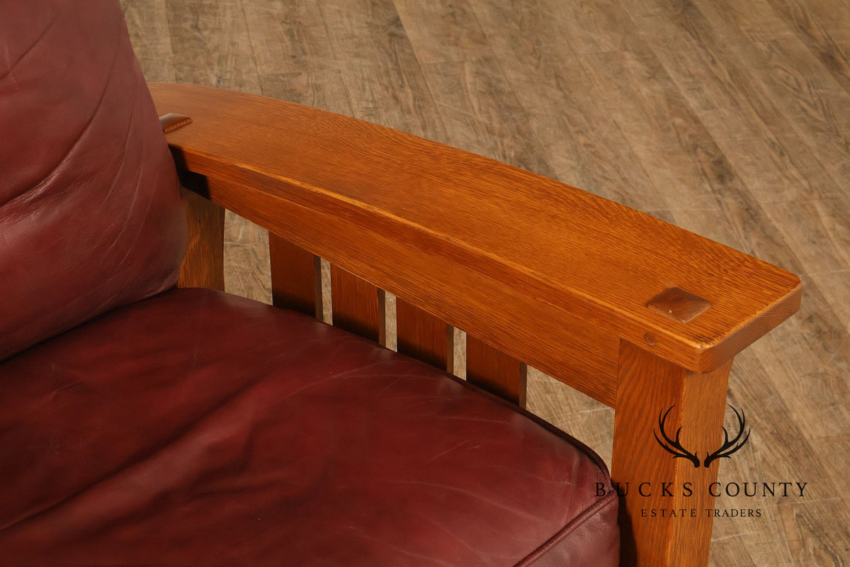 Stickley Mission Collection Oak And Leather Bow Arm Morris Chair