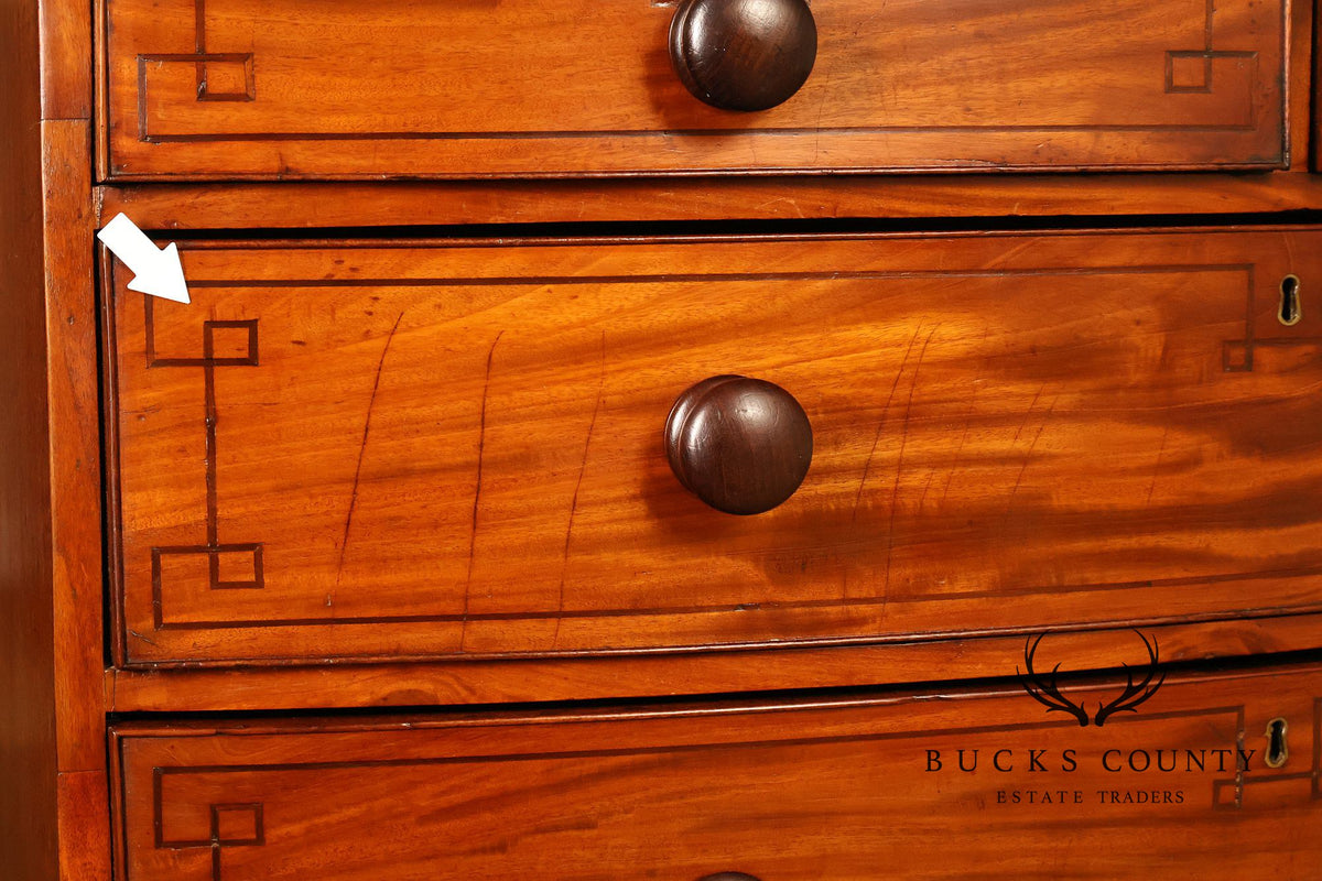 Antique English Sheraton Style Inlaid Bow Front Chest Of Drawers