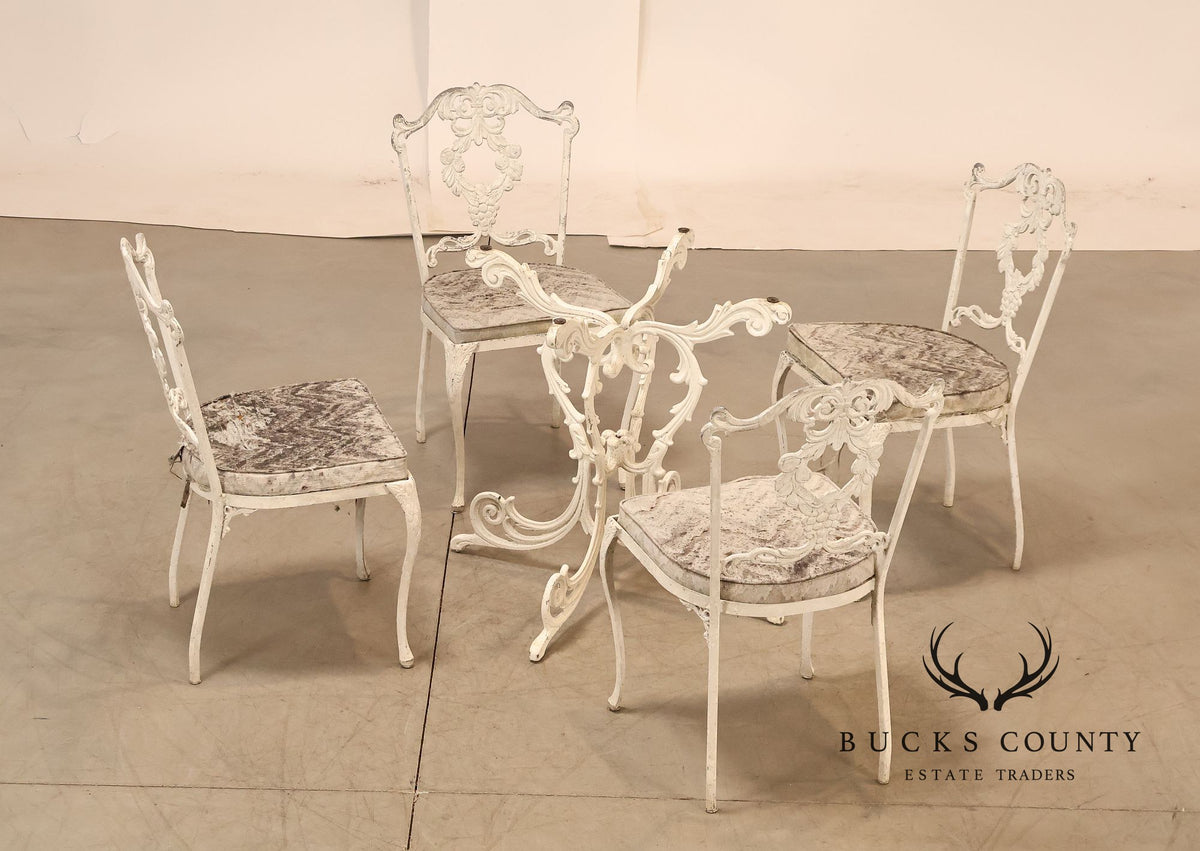 Vintage Cast Aluminum Garden Dining Set With Four Chairs And Table Base