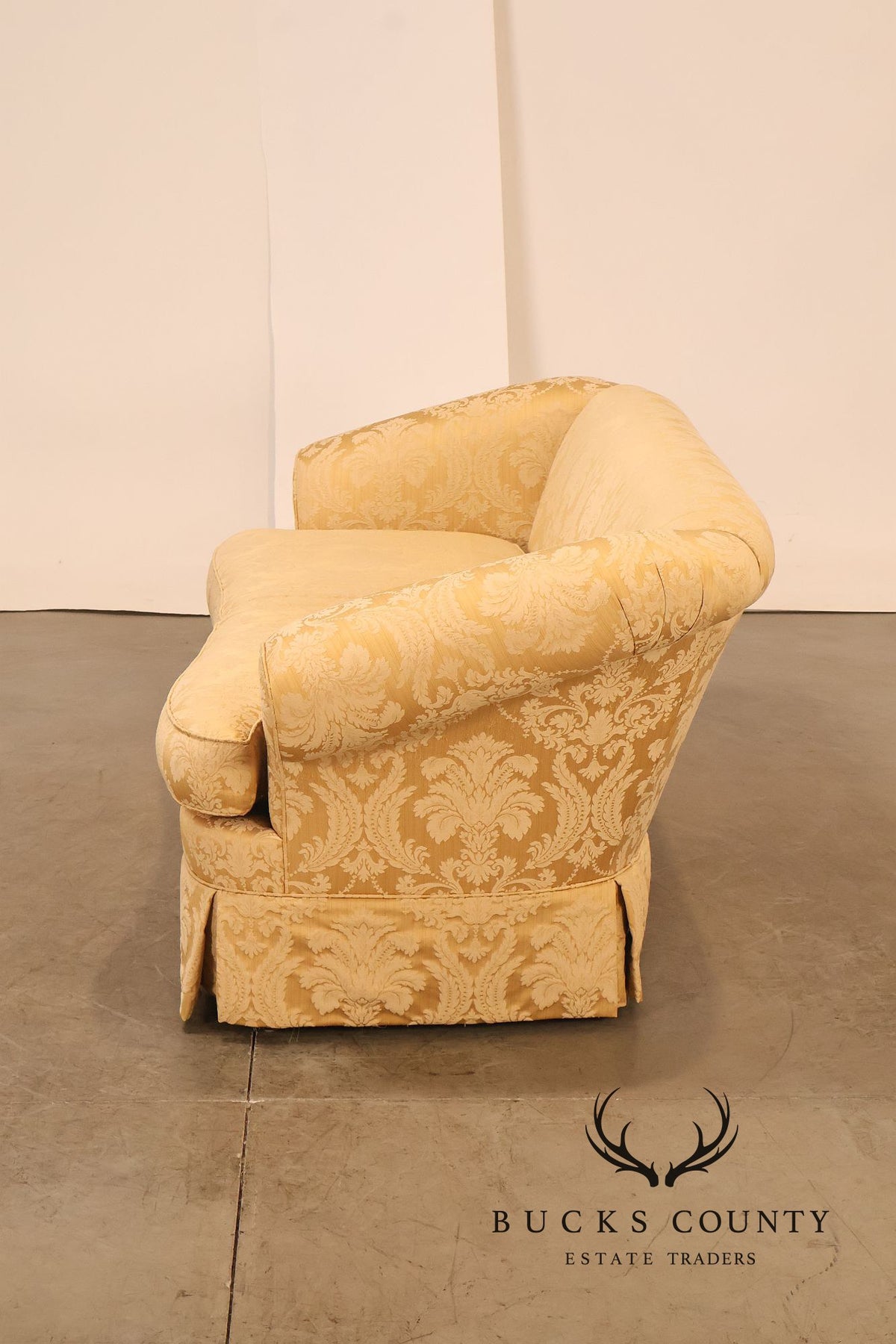 Century Furniture Pair Of Gold Damask Upholstered Sofas
