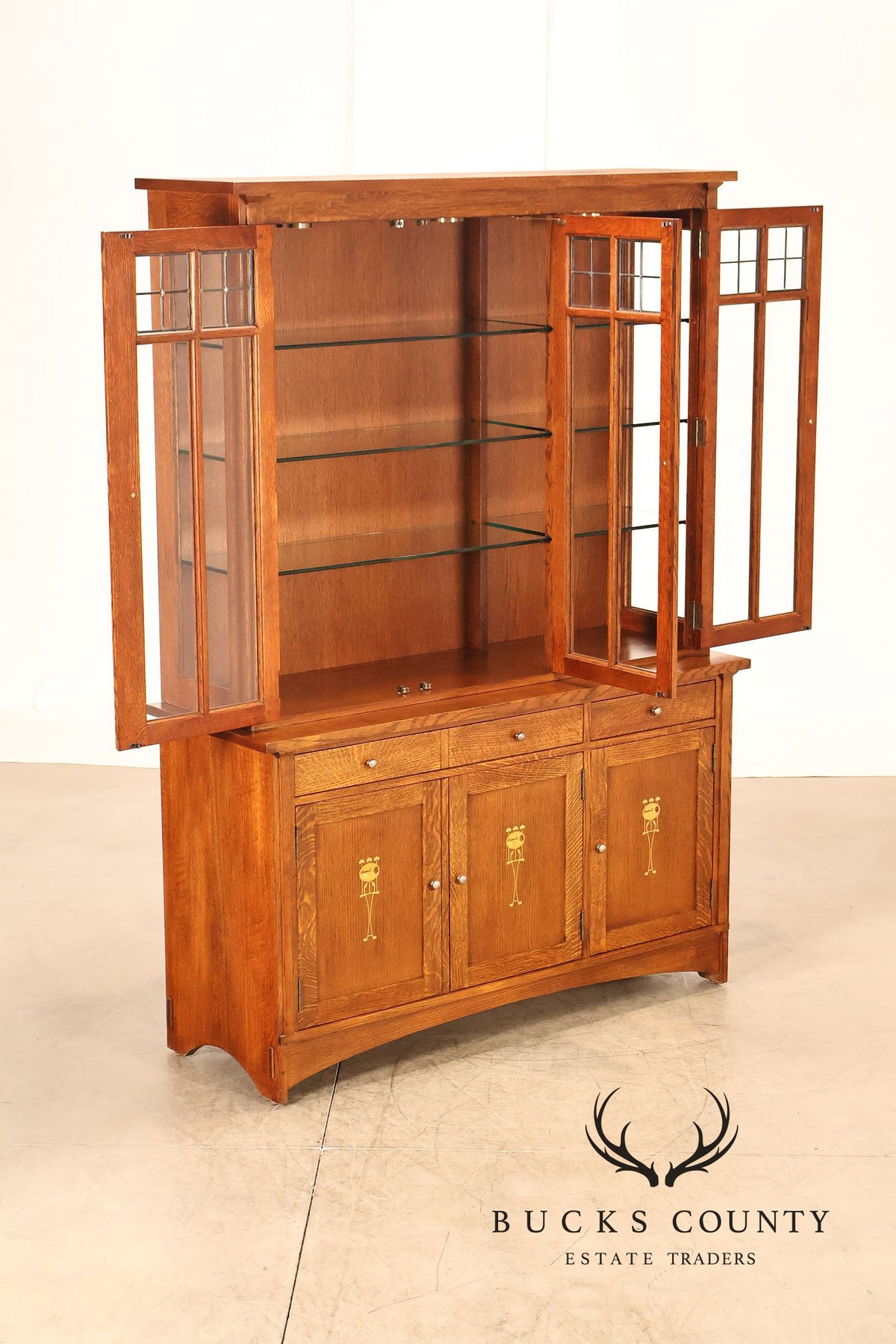 Stickley Mission Collection Oak Harvey Ellis Inlaid China Cabinet